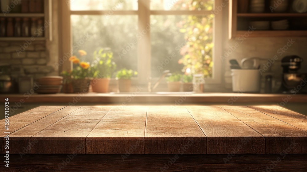 Rustic Kitchen Table with Sunlight Streaming Through Window Rustic Kitchen Table with Sunlight Streaming Through Window