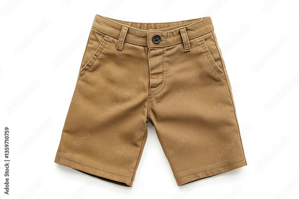 Khaki Shorts Isolated on White Background Simple Wardrobe Essential Fashion