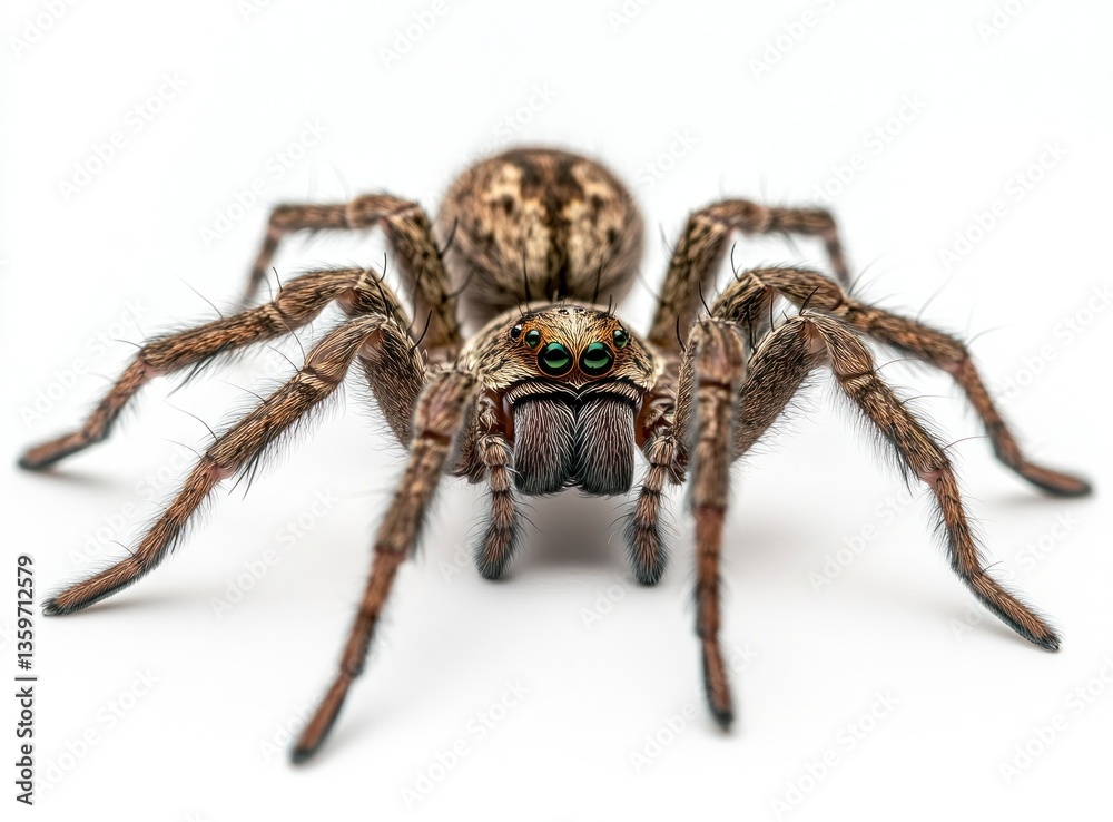 Detailed Close-up of a Spider with Hairy Legs on White Background Detailed Close-up of a Spider with Hairy Legs on White Background