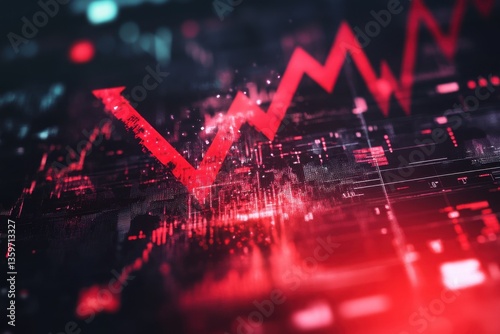 Financial crisis down 3d red arrow economy money crash market background