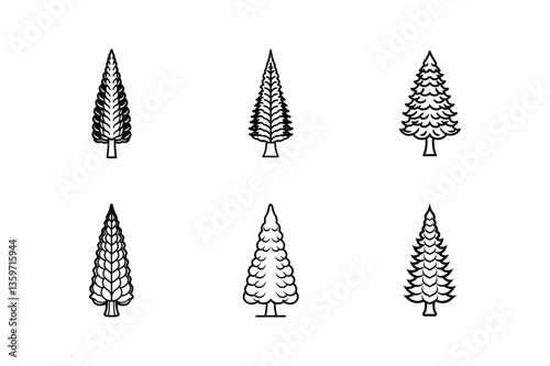 cypress tree line art vector illustration