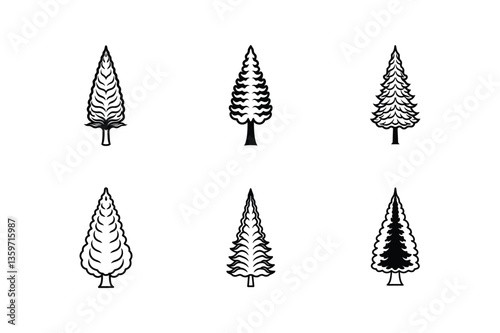 cypress tree icon outline vector illustration