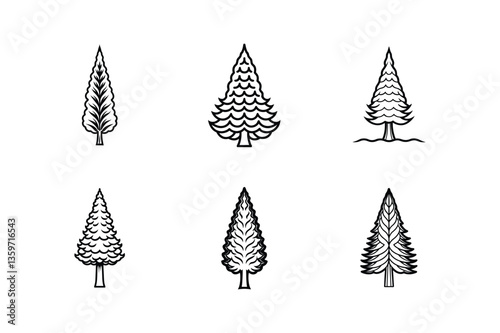 cypress tree icon line art vector illustration