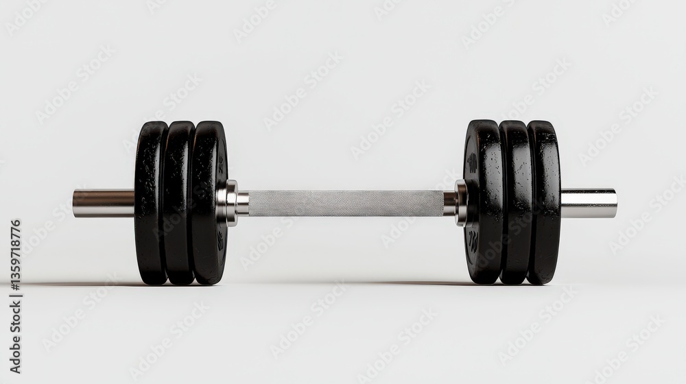 Strength in Stillness: A sleek barbell with weights, isolated, symbolizing the strength and discipline of fitness and athletic training. Strength in Stillness: A sleek barbell with weights, isolated, symbolizing the strength and discipline of fitness and athletic training.