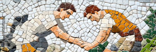 Obraz na płótnie Mosaic Artwork of Two Figures Bending w salonie