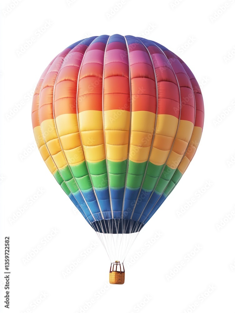 Naklejka premium Hot Air Balloon Flying with Rainbow Colors on a Clean White Background