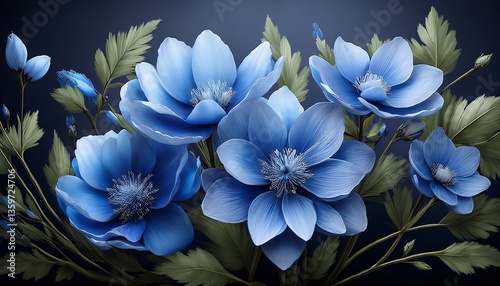 blue flowers on dark background