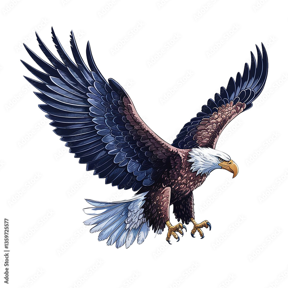 Obraz premium american bald eagle in flight on whte transparent background