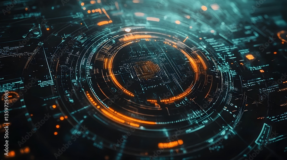 Obraz premium A digital abstract of glowing circuits and data visualization