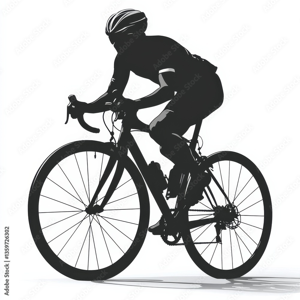 Obraz premium Silhouette of a Cyclist Riding Bicycle on White Background