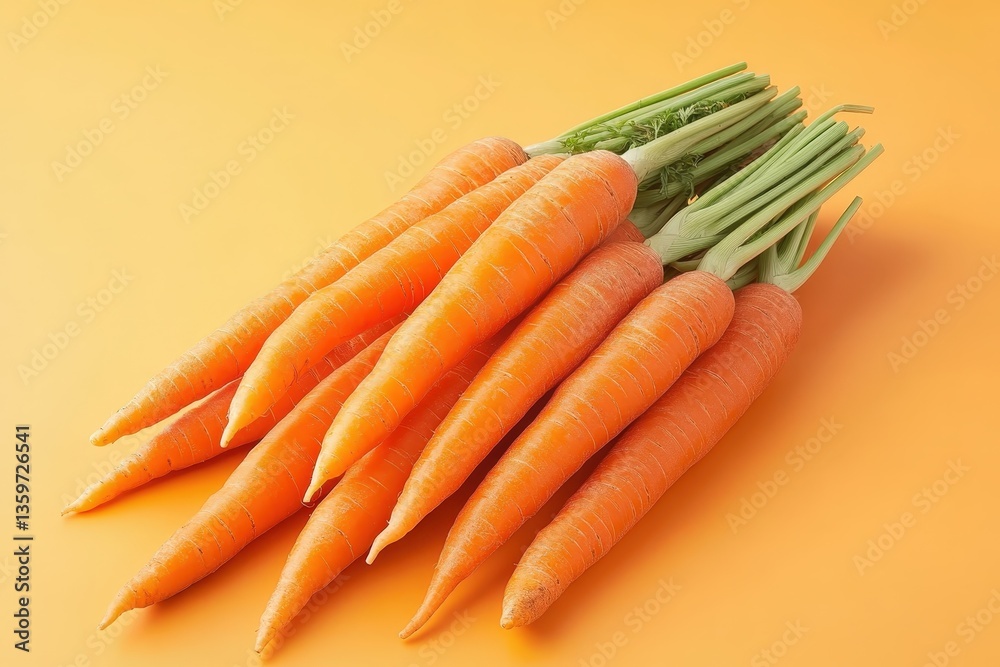 A group of fresh and orange carrots with green tops