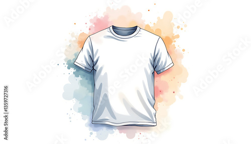 White t-shirt on colorful watercolor background