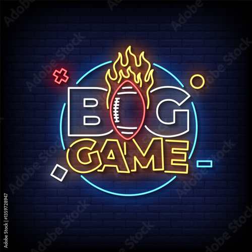 big game neon sign with brick wall background vector