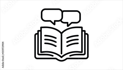 Open Book with Speech Bubbles Icon. Reading and Communication Concept.