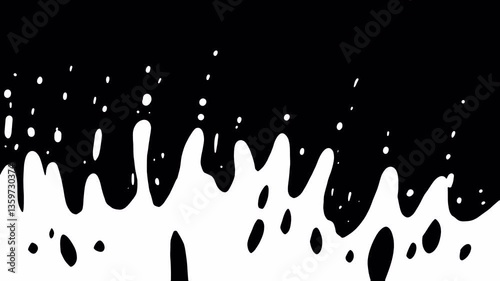 White liquid swirls, splashes, and drips on a black screen. Stock transition with a viscous white substance in 4K with an alpha channel. Cartoon-style video transition with a 2D inkblot.