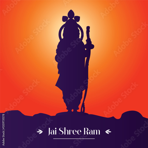 illustration of Lord Rama with bow arrow with Hindi text meaning Shree Ram Navami celebration background for religious holiday of India