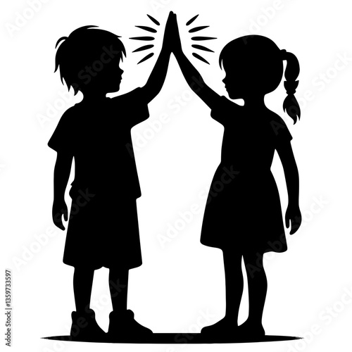 Schoolchildren giving high five silhouette