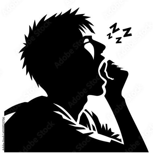 Sleepy schoolboy yawning with zzz silhouette