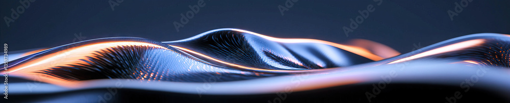 Abstract Metallic Undulating Forms with Orange and Blue Lighting