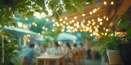 Outdoor cafe at night.