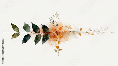 Elegant watercolor illustration of autumn leaves arranged in a linear design on a soft background with warm colors