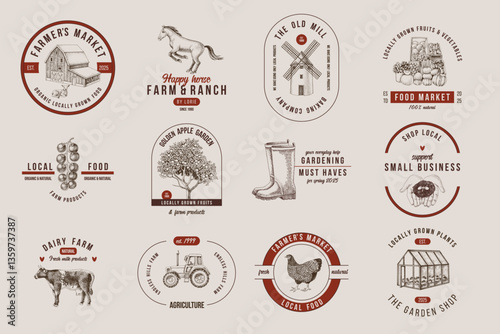 Farming logo templates set vector