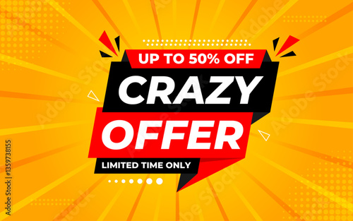 Crazy Offer Sale Background. Sale banner design template. Vector illustration. Market promotion banner and crazy discount announcement background vector illustration.