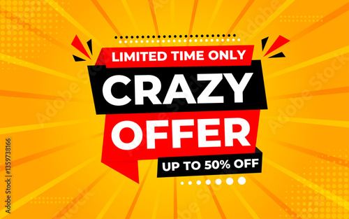 Crazy Offer Sale Background. Sale banner design template. Vector illustration. Market promotion banner and crazy discount announcement background vector illustration.