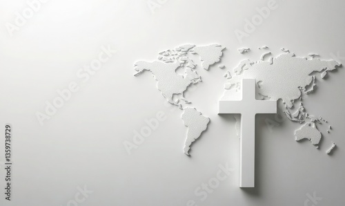 Fototapeta Naklejka Na Ścianę i Meble -  Global Faith: A 3D World Map with a Christian Cross