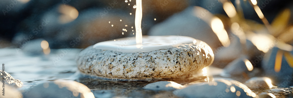 Liquid Pouring onto Rock in Shallow Water