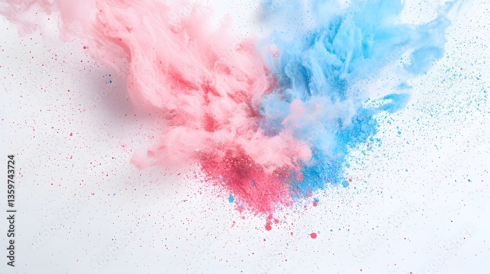 Fototapeta premium Soft dynamic watercolor texture featuring overlapping splashes of bright blue and cotton candy pink with organic brush flow and a sense of movement
