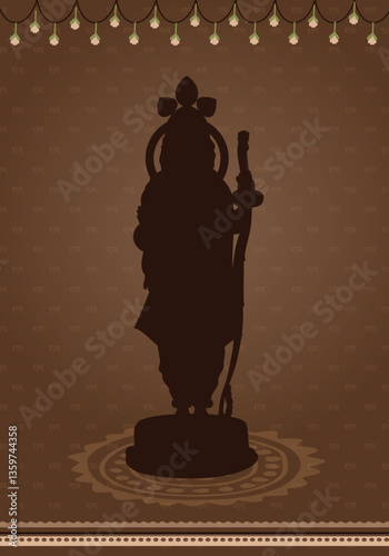 illustration of Lord Rama with bow arrow with Hindi text meaning Shree Ram Navami celebration background for religious holiday of India