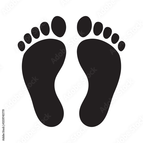 footprint icon vector silhouette Black, classic barefoot footprints left and right. with white background
