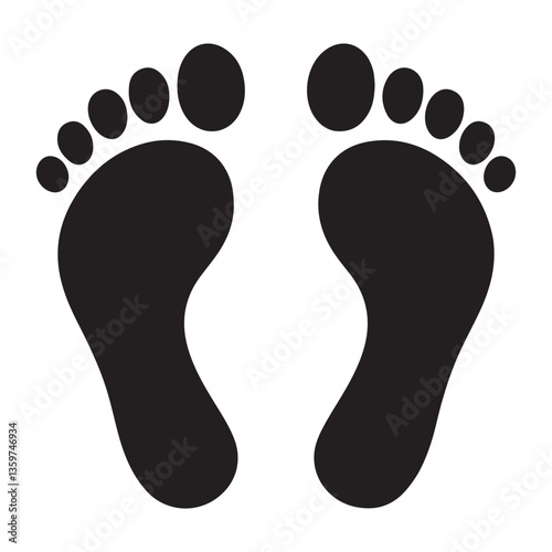 footprint icon vector silhouette Black, classic barefoot footprints left and right. with white background