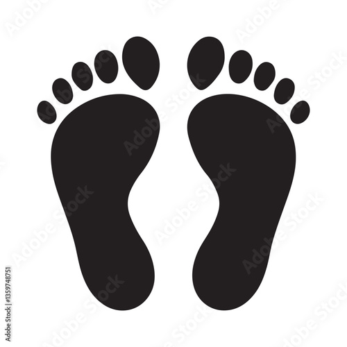 footprint icon vector silhouette Black, classic barefoot footprints left and right. with white background