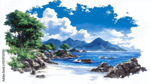 Wallpaper Mural Tranquil Coastal Scene with Lush Greenery and Blue Ocean Torontodigital.ca