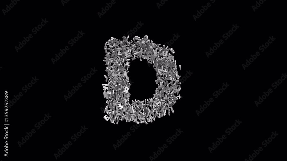 Letter D Made of Letters with Alpha Channel. 3D Font. Alphabet Letter Animation. Transparent Background Letter D Made of Letters with Alpha Channel. 3D Font. Alphabet Letter Animation. Transparent Background