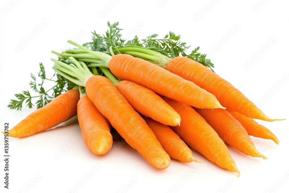 A bunch of fresh vibrant orange carrots with green leafy tops A bunch of fresh vibrant orange carrots with green leafy tops