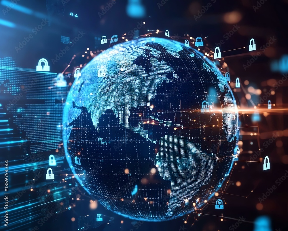 Obraz premium Protection VPN Virus Global network with digital security locks