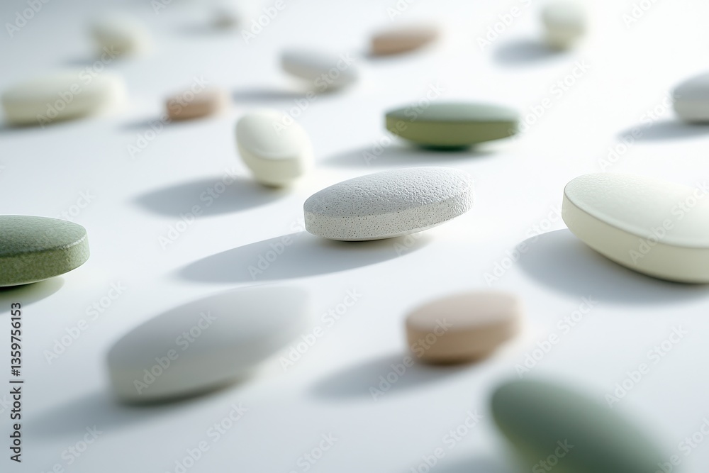 Diverse Medicinal Tablets and Supplements in Soft Light Arrangement Diverse Medicinal Tablets and Supplements in Soft Light Arrangement