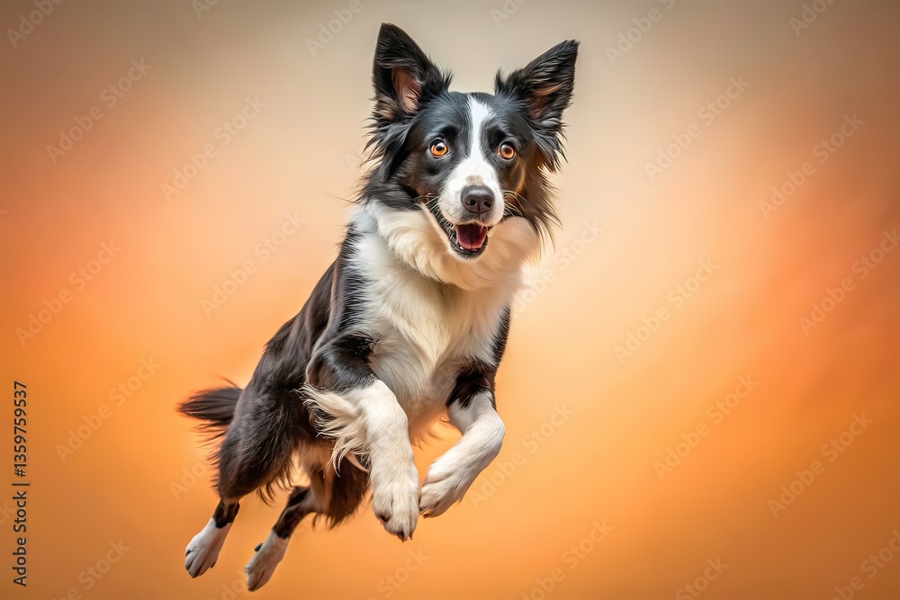 Fototapeta premium Border Collie Jumping Playful Pastel Studio Shot