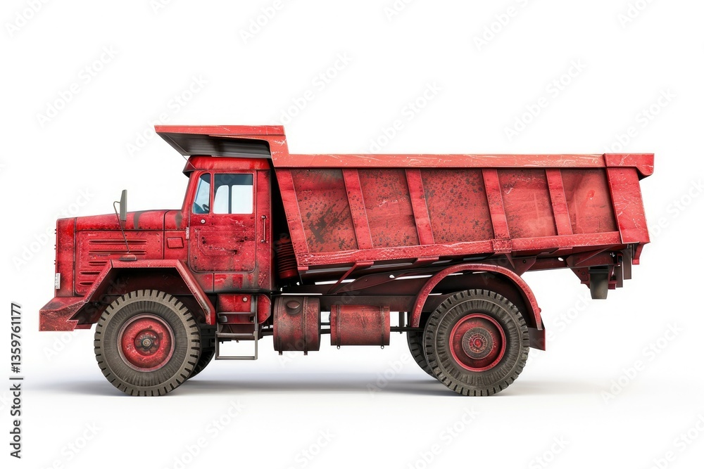 High Detail Visual of Red Dump Truck Isolated on White Background High Detail Visual of Red Dump Truck Isolated on White Background