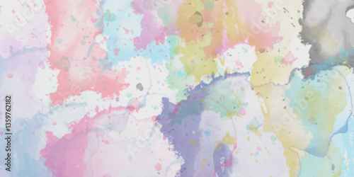 Abstract translucent multicolored watercolor background. Watercolor background. 3D illustration, 3D rendering. Colorful gradient ink colors wet effect hand drawn canvas background .>