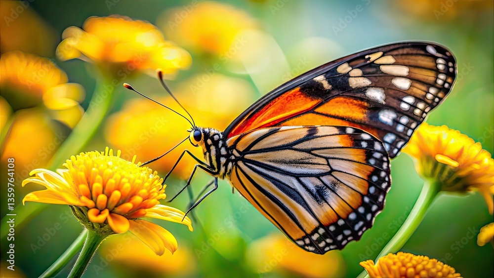 Fototapeta premium Butterfly on Yellow Flower Rule of Thirds AI Art