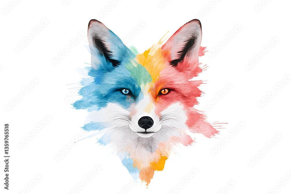 Fototapeta premium Abstract watercolor red fox face design isolated on white background