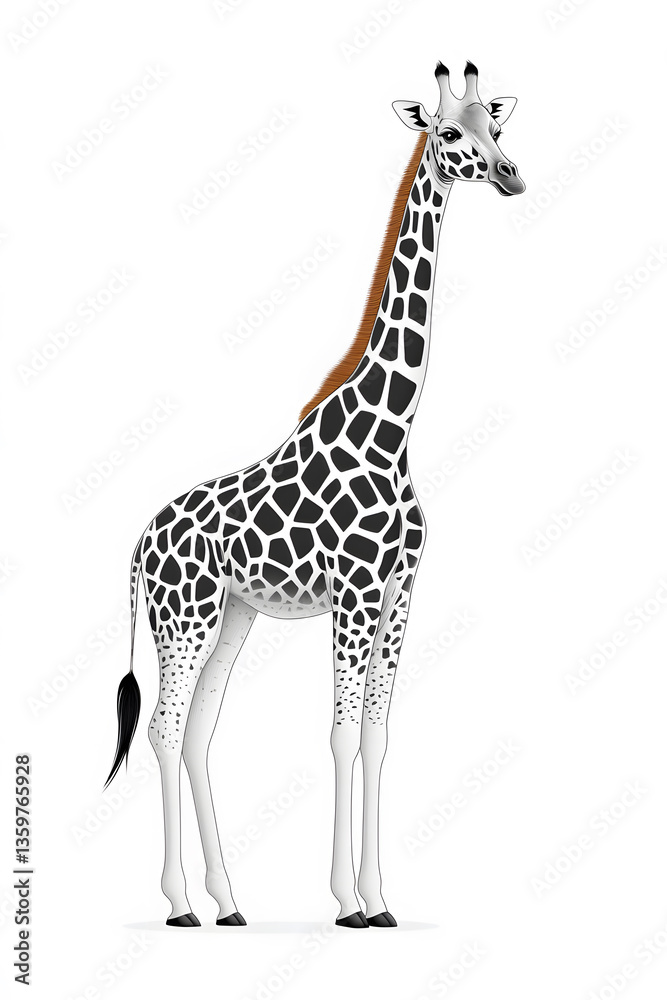 Obraz premium Black and white Standing Giraffe vector style illustration isolated on white background