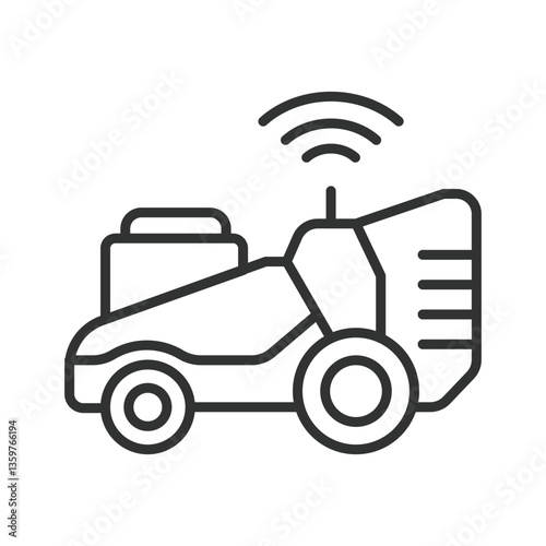 Robot lawn mover, icon in line design. Autonomous lawn mower, smart lawn mower, robotic mower on white background vector. Robot lawn mover, icon in line design, editable stroke icon