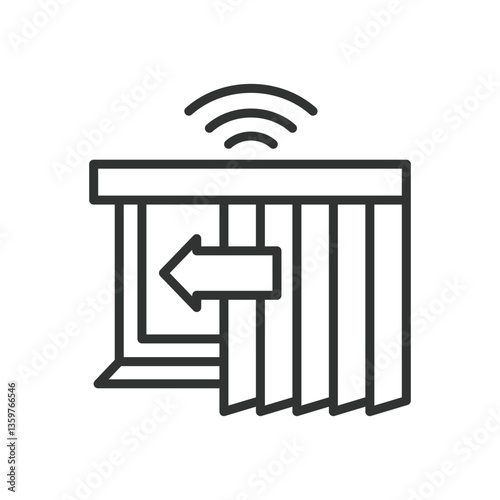 Smart curtains, icon in line design. Smart curtains, automated curtains, smart window coverings on white background vector. Smart curtains, icon in line design, editable stroke icon