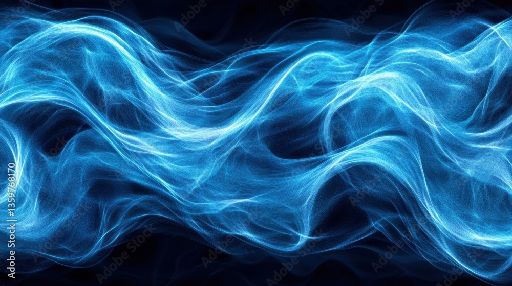Obraz premium Abstract Flowing Translucent Blue Smoke or Energy Waves on a Black Background Creating a Dynamic and Visually Striking Aesthetic for Any Design Project
