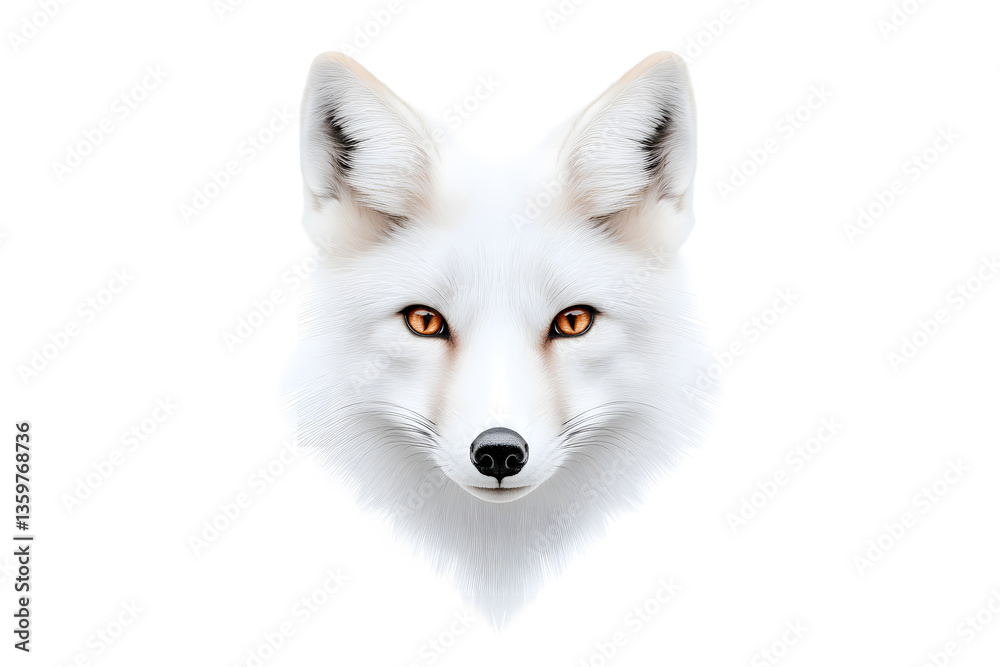 Fototapeta premium White fox head portrait, wildlife, close-up, isolated on white background